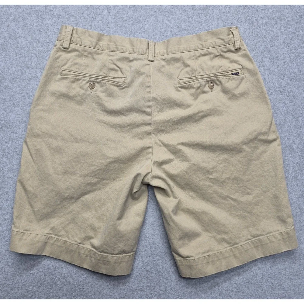 Polo Ralph Lauren Shorts Mens 33 Classic Fit Khaki Beige Flat Front Chino Preppy